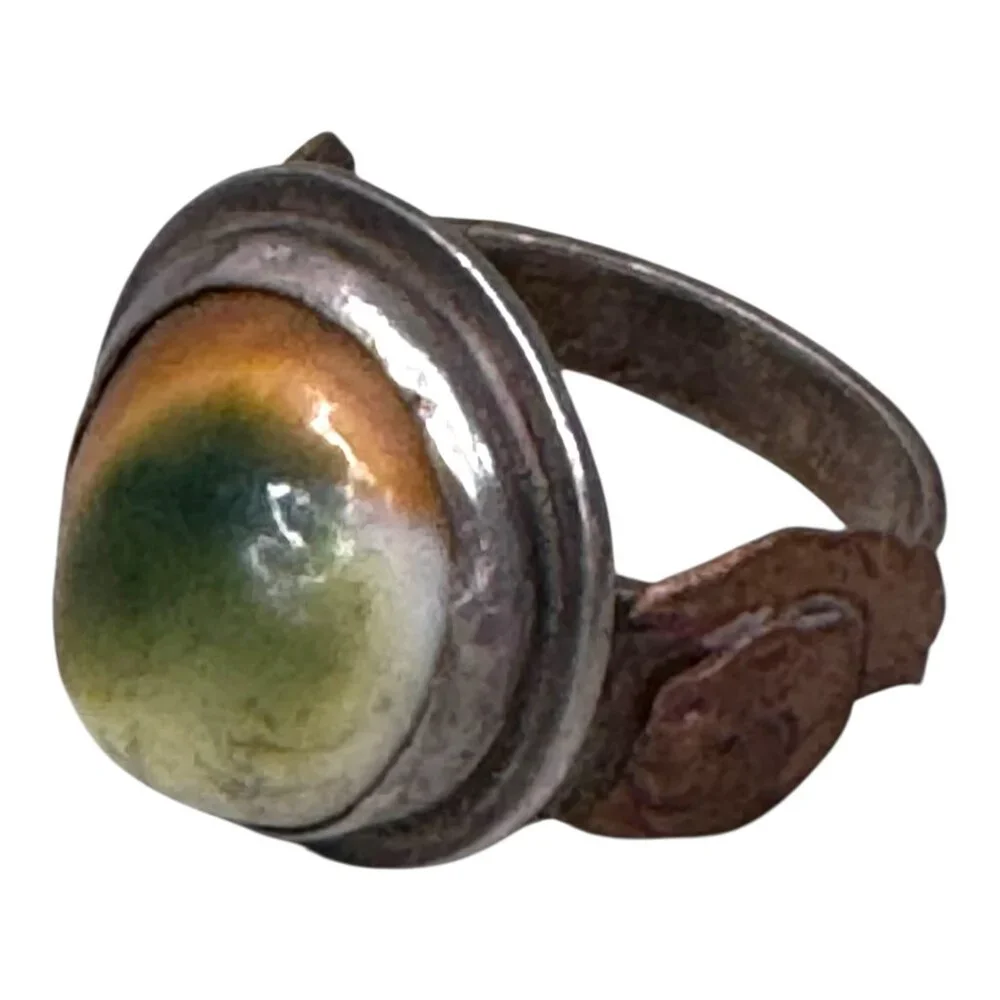 Antique 1945 Arts Crafts Operculum Sterling Silver Ring Size 7 Vintage Handmade - Picture 8 of 11